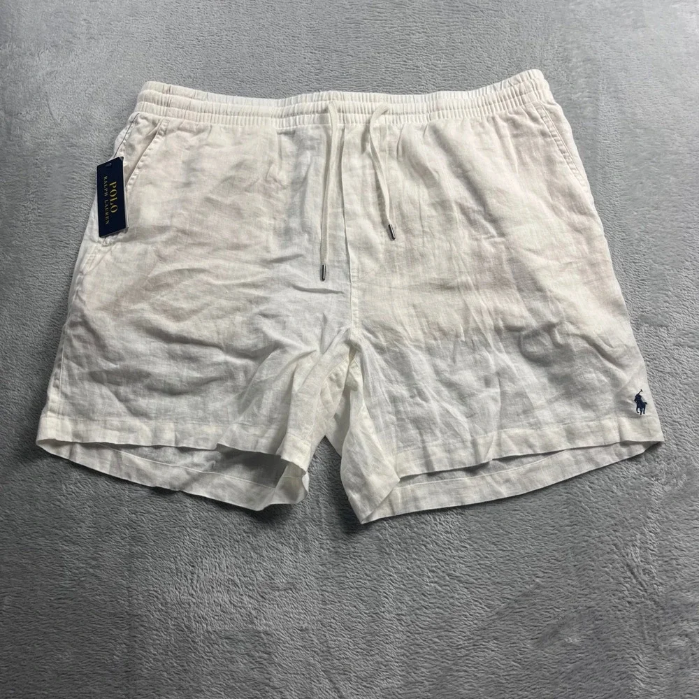 Polo Ralph Lauren Mens XXL White Linen Classic Fit Drawstring Shorts